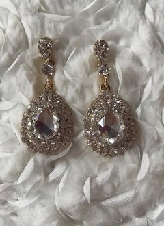 Gold Dangle Earring with Tear Drop  Rhinestone with Round