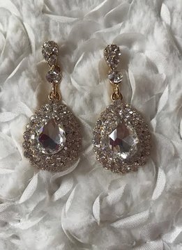 Gold Dangle Earring with Tear Drop  Rhinestone with Round