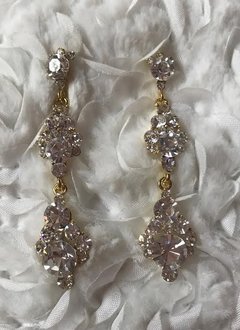 Gold Rhinestone Three Tier Dangle Earrings