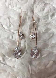Rose Gold Dangle Earring with Cubic Zirconia Tear Drop Stones
