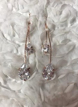 Rose Gold Dangle Earring with Cubic Zirconia Tear Drop Stones