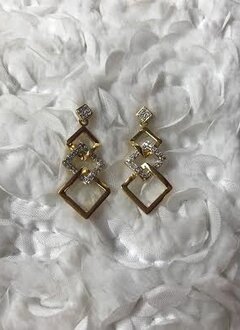 Cubic Zirconia Gold Earrings with Layered Squares