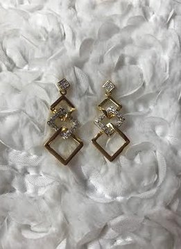 Cubic Zirconia Gold Earrings with Layered Squares