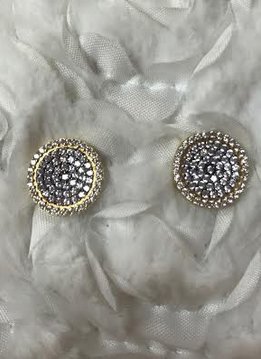 Gold Stud Earrings with Cubic Zirconia Pave Circle
