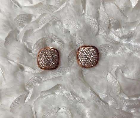 Rose Gold Square CZ Sterling Micro Pave Stud Earrings
