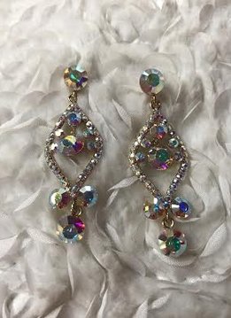Gold Aurora Borealis Rhinestone Chandelier Earrings