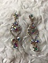 Gold Aurora Borealis Rhinestone Chandelier Earrings