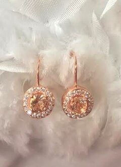 Rose Gold Plated Earrings with Round Morganite Diamond