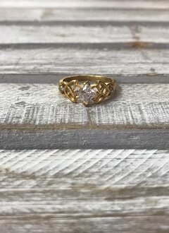 Stainless Steel Gold Plating with Cubic Zirconia, Size 9