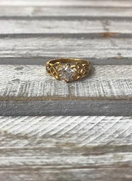 Stainless Steel with Gold Plating and Cubic Zirconia, Size 8