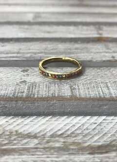 Stainless Steel Gold with Colorful Cubic Zirconia, Size 5