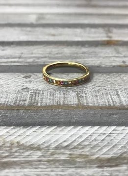 Stainless Steel Gold with Colorful Cubic Zirconia, Size 6