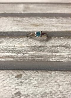 Stainless Steel Ring with Blue Cubic Zirconia Stone, Size 6