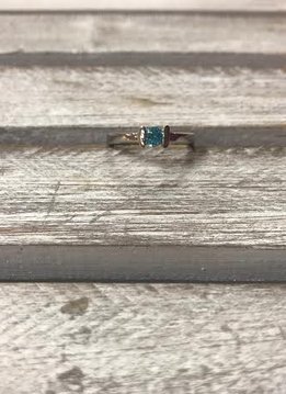 Stainless Steel Ring with Blue Cubic Zirconia Stone, Size 6