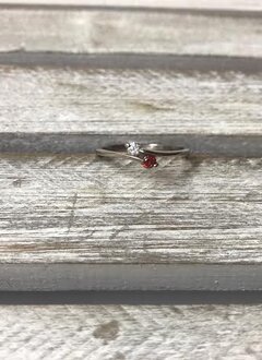 Stainless Steel Ring with Red and White Cubic Zirconia Stone, Size 9
