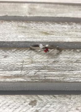 Stainless Steel Ring with Red and White Cubic Zirconia Stone, Size 9