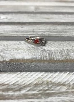 Stainless Steel Ring with Red Cubic Zirconia Stone, Size 6