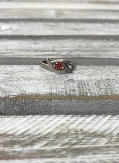 Stainless Steel Ring with Red Cubic Zirconia Stone, Size 5