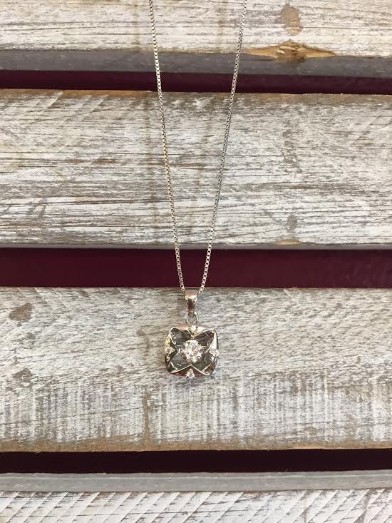 Cubic Zirconia "Dancing Diamonds" Square Pendant and Sterling Silver Necklace