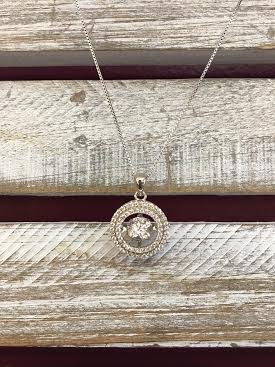 Cubic Zirconia "Dancing Diamonds" Round Pendant and Sterling Silver Necklace