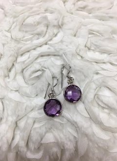 Italian Sterling Silver Faceted Round Amethyst Earrings