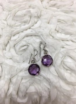 Italian Sterling Silver Faceted Round Amethyst Earrings