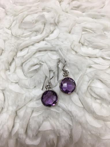 Italian Sterling Silver Faceted Round Amethyst Earrings