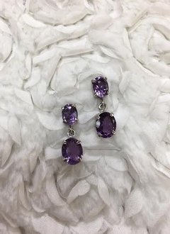 Italian Sterling Silver Oval Amethyst Earrings