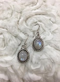 Italian Sterling Silver Large Oval Moonstone Earrings