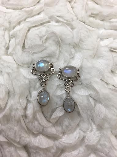 Italian Sterling Silver with Oval Moonstones Earrings