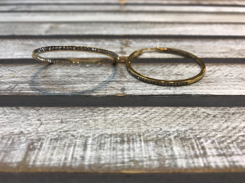 Stainless Steel Gold Hoops with Rhinestones Surrounding