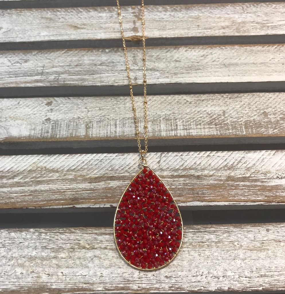 Red Beaded Tear Drop Necklace