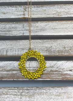 Yellow Beaded Circle Halo Necklace