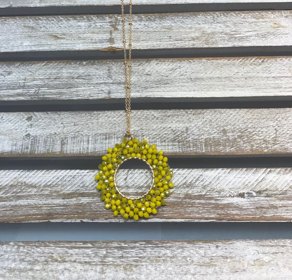 Yellow Beaded Circle Halo Necklace