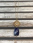 Trendy Gold Necklace with Blue Stone Hanging