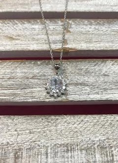 Silver Necklace with Oval Rhinestone and Halo