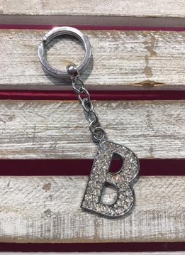 Silver Initial Rhinestone Keychain B