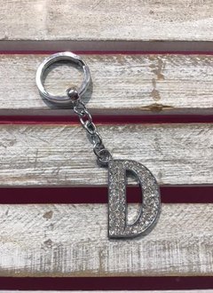 Silver Initial Rhinestone Keychain D