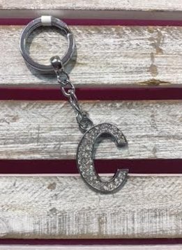 Silver Initial Rhinestone Keychain C