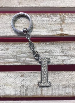 Silver Initial Rhinestone Keychain I