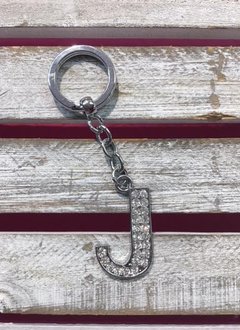 Silver Initial Rhinestone Keychain J