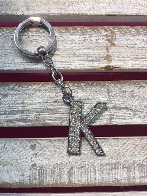 Silver Initial Rhinestone Keychain K