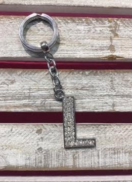 Silver Initial Rhinestone Keychain L