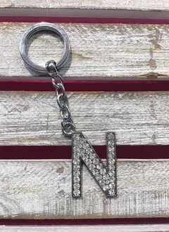 Silver Initial Rhinestone Keychain N