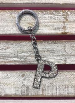 Silver Initial Rhinestone Keychain P