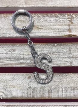 Silver Initial Rhinestone Keychain S