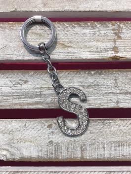 Silver Initial Rhinestone Keychain S