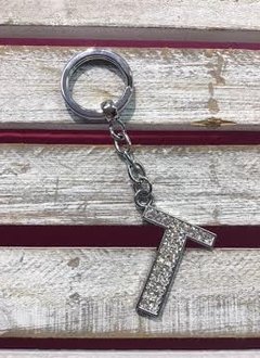 Silver Initial Rhinestone Keychain T