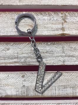 Silver Initial Rhinestone Keychain V