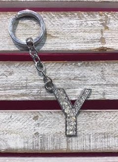 Silver Initial Rhinestone Keychain Y